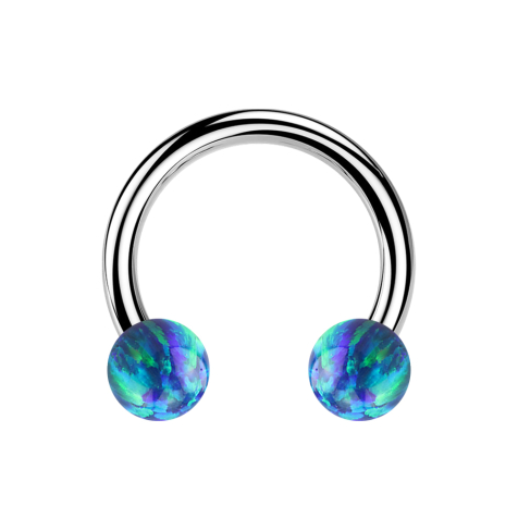 Micro Circular Barbell argento con due sfere blu opale