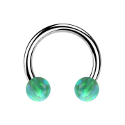 Circular barbell silver with two balls opal green
