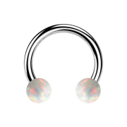 Circular barbell silver with two white opal balls