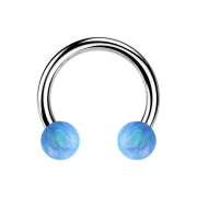 Circular Barbell silber mit zwei Kugeln Opal hellblau