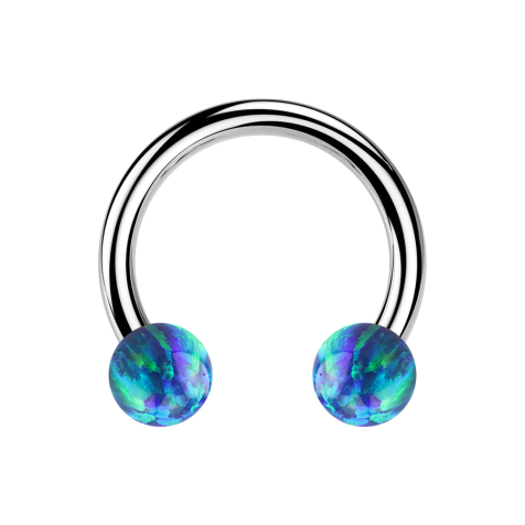 Circular Barbell silber mit zwei Kugeln Opal blau