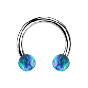 Circular barbell silver with two balls opal blue