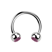 Micro Circular Barbell silver with two balls crystal pink
