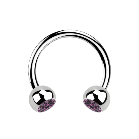 Micro Circular Barbell silver with two balls crystal light violet