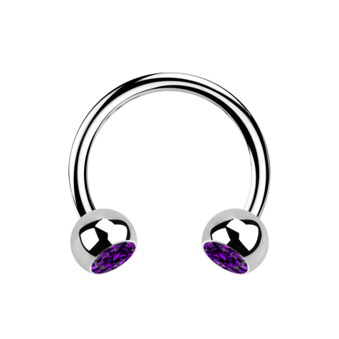 Micro Circular Barbell silver with two purple crystal balls