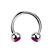 Micro Circular Barbell silver with two crystal balls fuchsia