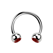Micro Circular Barbell silver with two red crystal balls