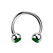 Micro Circular Barbell silver with two green crystal balls
