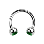 Micro Circular Barbell argent avec deux boules cristal vert