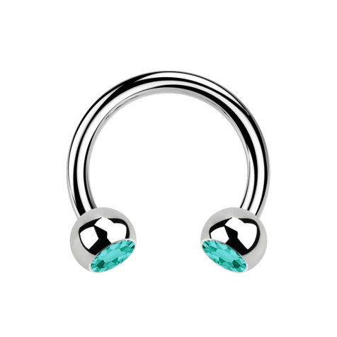 Micro Circular Barbell argent avec deux boules cristal turquoise