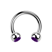 Micro Circular Barbell silver with two purple crystal balls