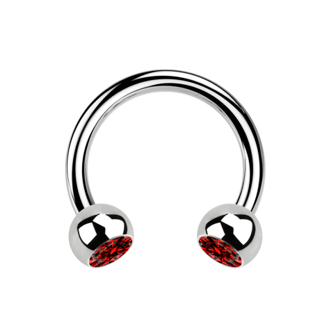 Micro Circular Barbell silver with two red crystal balls