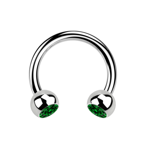 Micro Circular Barbell silver with two green crystal balls