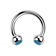 Circular Barbell argent avec deux boules cristal bleu clair