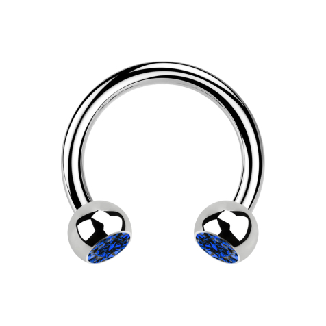 Circular barbell silver with two dark blue crystal balls