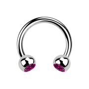 Circular Barbell argent avec deux boules cristal fuchsia