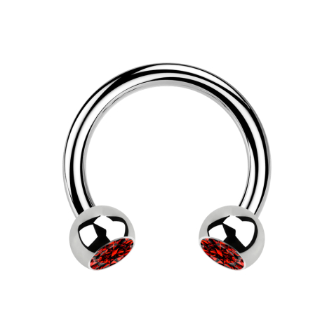 Circular barbell silver with two red crystal balls
