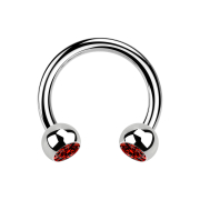 Circular Barbell argent avec deux boules de cristal rouge