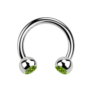 Circular Barbell argent avec deux boules cristal vert clair