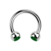 Circular Barbell argent avec deux boules cristal vert