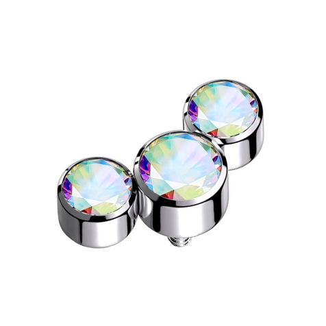 Ancoraggio cutaneo argento con tre cristalli multicolori