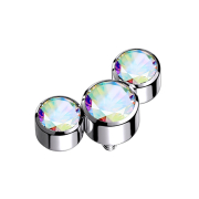 Silver Dermal Anchor with Three Multicolored Crystals