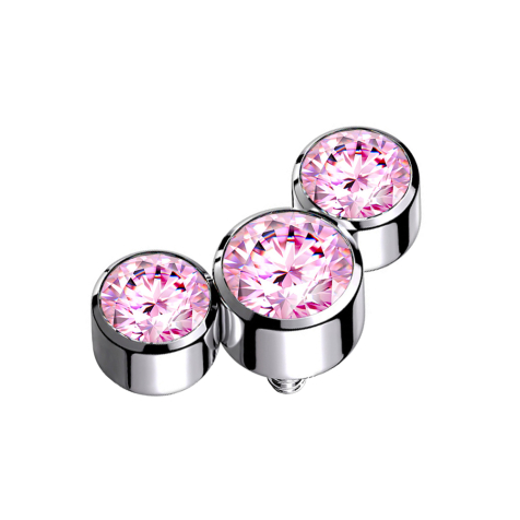 Ancoraggio cutaneo argento tre cristalli rosa