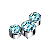 Silver Dermal Anchor with Three Aqua Crystals