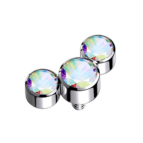 Dermal Anchor silber drei Kristalle multicolor