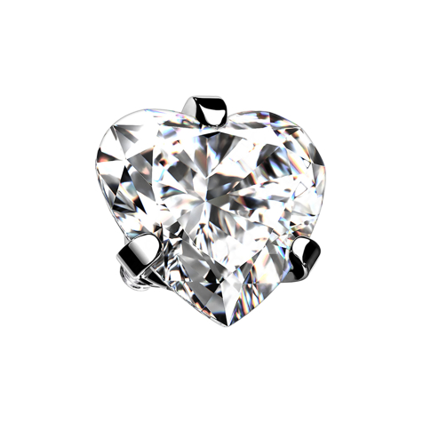 Dermal anchor silver heart crystal silver setting