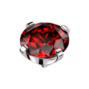 Silver dermal anchor with a red crystal setting