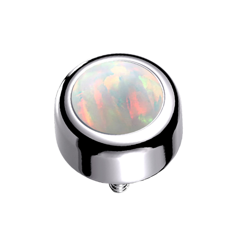 Silver Dermal Anchor Cylinder with White Opal