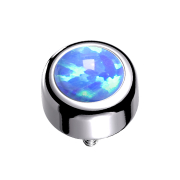 Silver Dermal Anchor Cylinder with Light Blue Opal