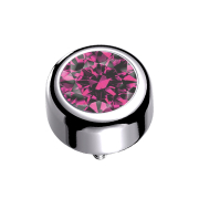 Silver Dermal Anchor Cylinder with Pink Crystal