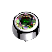 Silver Dermal Anchor Cylinder with Dark Multicolor Crystal