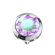 Silver Dermal Anchor with Multicolored Crystal