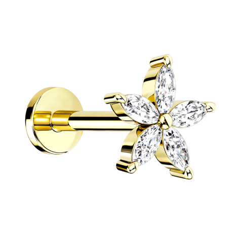 Micro Labret Innengewinde vergoldet Blume mit Kristall