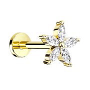 Micro Labret Innengewinde vergoldet Blume mit Kristall
