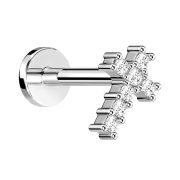 Micro labret internal thread silver cross with crystal