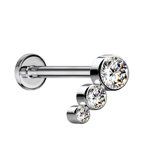 Micro labret à vis interne argenté avec trois cristaux