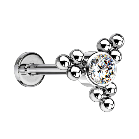 Micro labret filetage intérieur argent boules triangle avec cristal argent