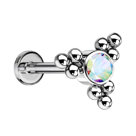 Micro Labret filetage intérieur argent boules triangle avec cristal multicolore