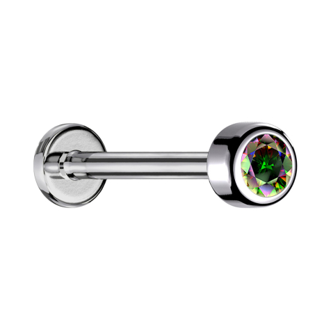 Micro Labret Internal Thread Silver Cylinder with Crystal Dark Multicolor