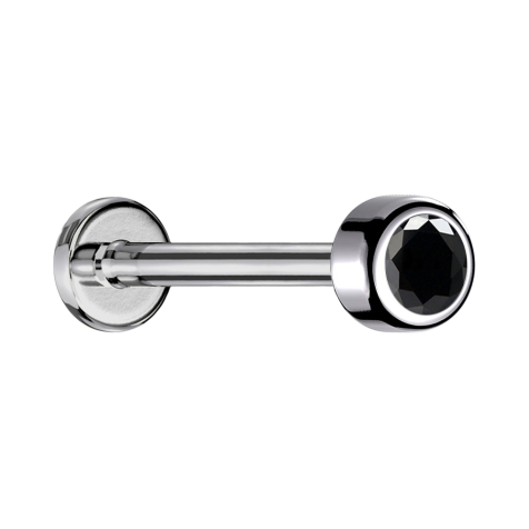 Micro Labret Internal Thread Silver Cylinder with Black Crystal