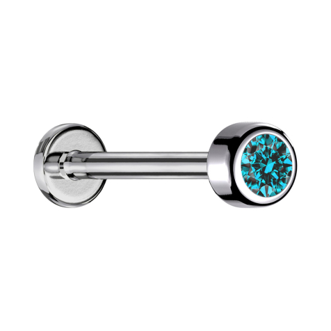 Micro Labret filetage intérieur argent cylindre avec cristal aqua