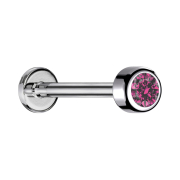 Micro labret internal thread silver cylinder with crystal...