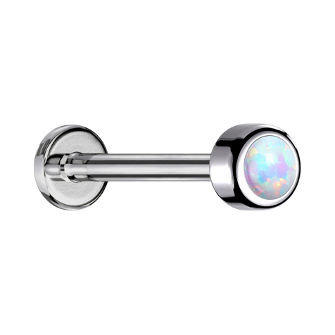 Micro Labret Internal Thread Silver Cylinder with White Opal