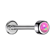 Micro labret internal thread silver cylinder with opal pink