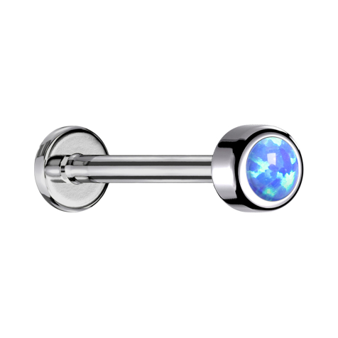 Micro labret a filo interno cilindro argento con opale azzurro