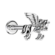 Micro labret internal thread silver unicorn with crystal
